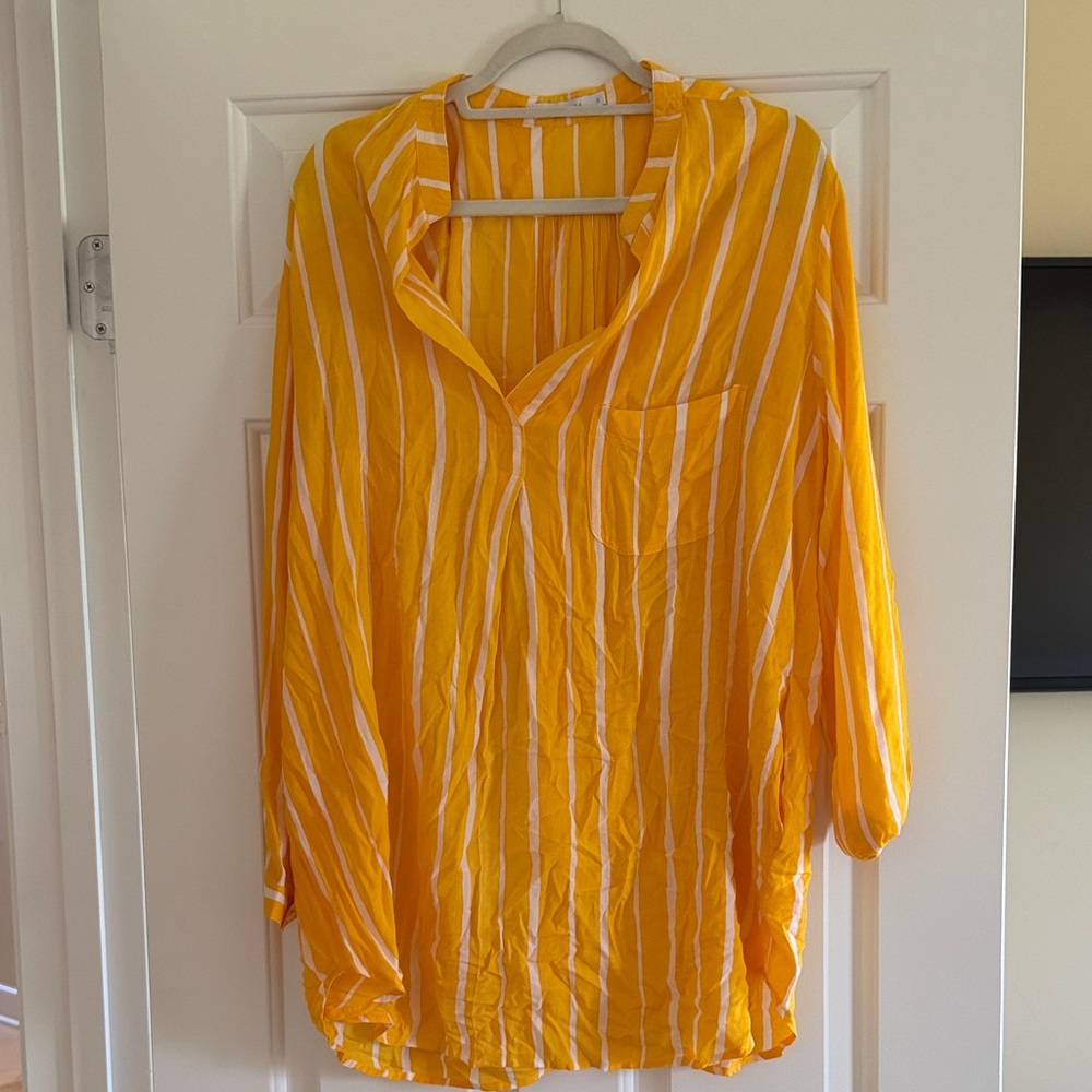 Indah Yellow and White Striped Button-Front Tunic